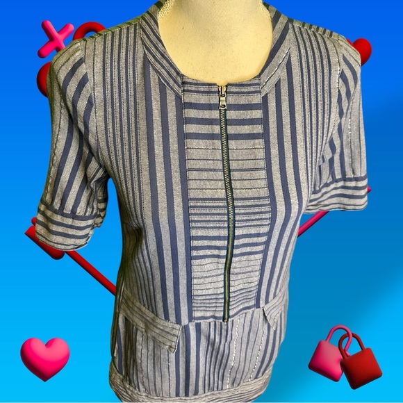 NWOT BCBGMaxAzria ‘Tonal Canyon Striped Zip Front Shift Dress’ in Chambray XXS - Picture 7 of 16